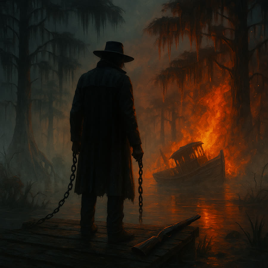 Bayou Chains & Whiskey Flames Southern Gothic Outlaw Folk Tales album art